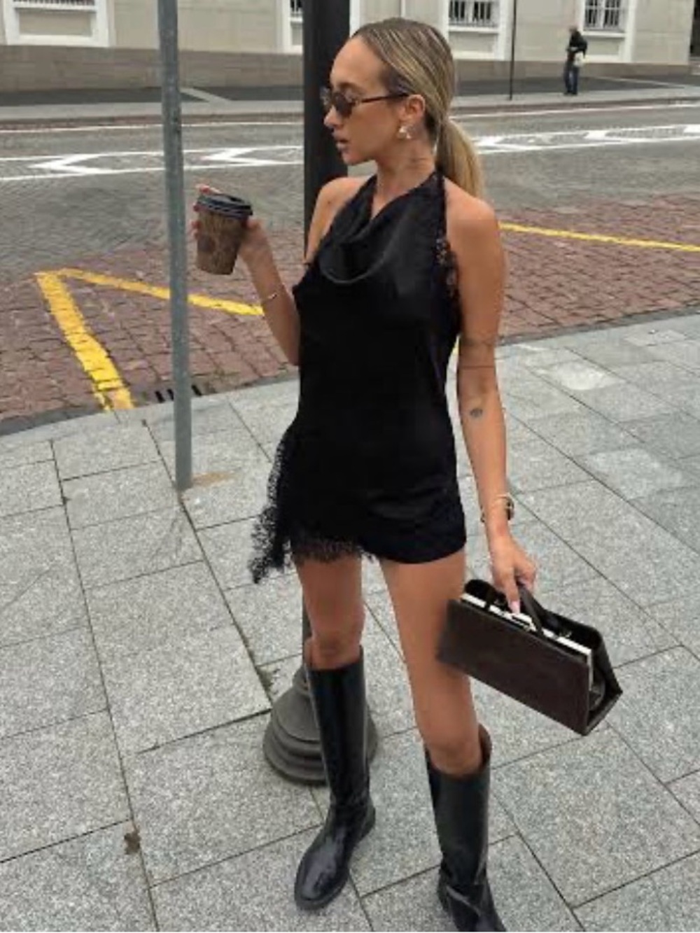 Black Halter top with Lace Trim